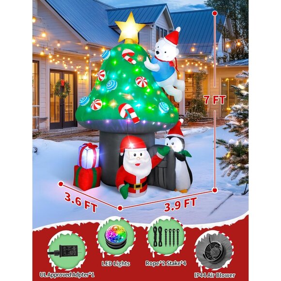 🆕7FT Christmas Inflatables Mushroom House with Santa Outdoor Decorations - Picture 4 of 9